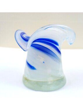 Vintage Hand Blown Art Glass Paperweight Blue Swirl Abstract Studio Cup